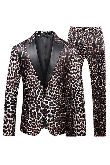 Leopard Peak Lapel 2 peças ternos de baile de formatura masculino